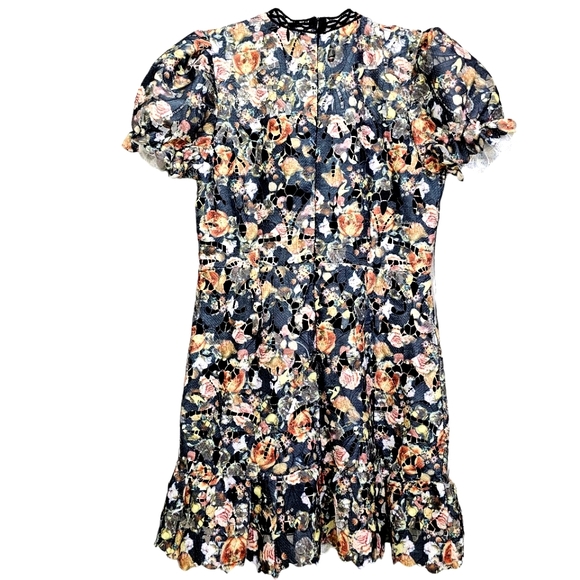 Nwot Boohoo Crochet  Cutout Floral Lace Puff Sleeve Dress - Picture 13 of 17